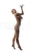 naked woman body posing like metal statue isolated