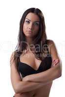 sexy young woman portrait in black bra isolated