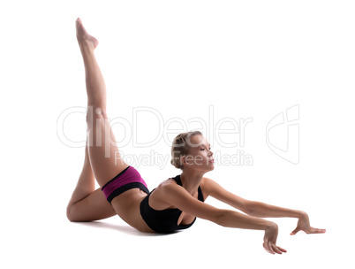 young woman show perfect stretch isolated