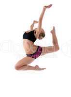 cute blond woman jump high in fitness cloth
