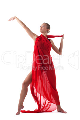woman dance with flying fabric isolated