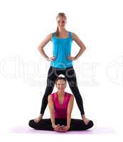 fitness instructor stand on legs for stretch