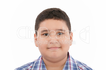 Portrait of happy little boy over white background