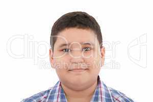 Portrait of happy little boy over white background