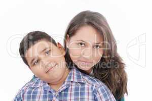 Mother and son - isolated over a white background