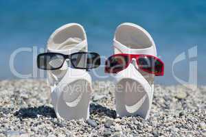 funny sandals on the beach