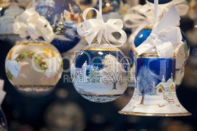 decorated christmas balls and bell