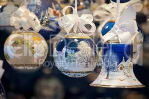 decorated christmas balls and bell