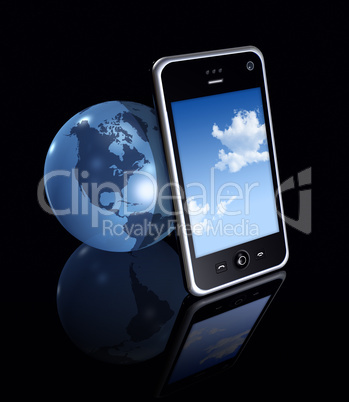 3D mobile phone and earth globe