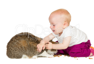 Young baby with family cat