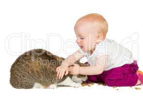 Young baby with family cat