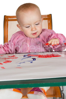 Adorable baby finger painting