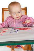 Adorable baby finger painting