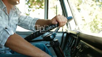 Lorry Driver at the Wheel of Truck