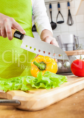 Woman's hands cutting vegetables