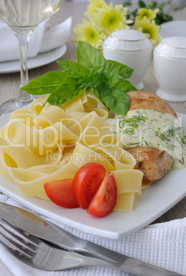 Italian pasta - Pappardelle with chicken and cream sauce