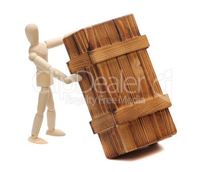 wooden doll with big box