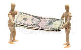 wooden dolls with dollar note