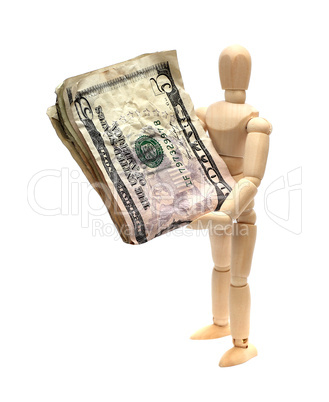 wooden doll with dollars