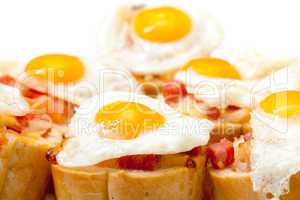 Baguette Slice with Ham and Fried Quail Egg