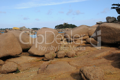 granite rocks and Costaeres castle in Tregastel