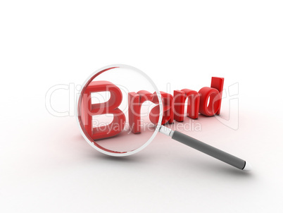 The word Brand under a magnifying glass illustrating marketing a