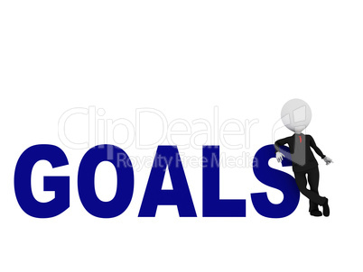 3d man standing at GOALS word on white background