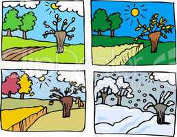four seasons cartoon illustration
