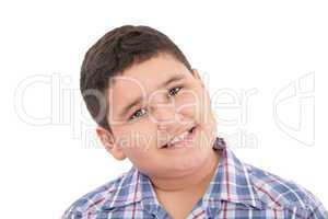 Portrait of happy little boy over white background