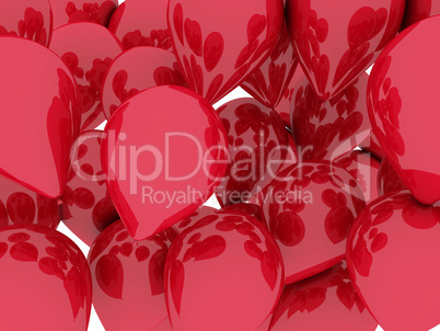 A bunch of red balloons floating. 3d illustration isolated over