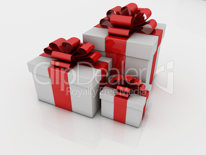 white gift boxes with ribbons and bows isolated on white backgro