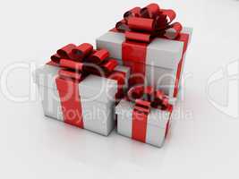 white gift boxes with ribbons and bows isolated on white backgro