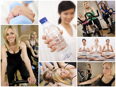 Healthy Lifestyle Montage Beautiful Women Exercising at Gym