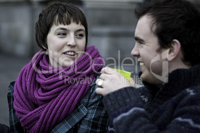 Young romantic London couple laughing