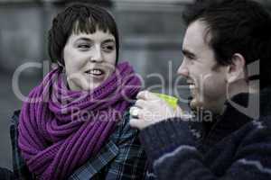 Young romantic London couple laughing
