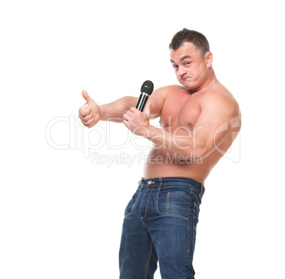 Man with a Microphone shows Thumb-up