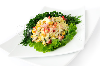 a salad of corn and Chinese cabbage