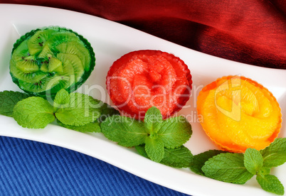 Jelly dessert of fresh fruit (oranges, grapefruit, kiwi)