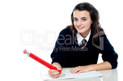 Confident school girl is ready to take up the test