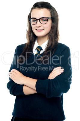 Profile shot of pretty bespectacled teenager