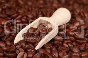 Kaffeebohnen in einem Holzlöffel