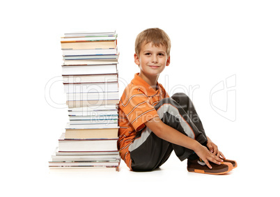 Boy and books. Back to school