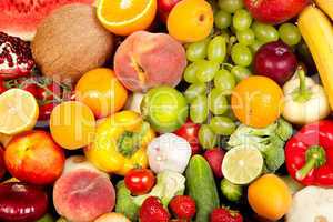 Huge group of fresh vegetables and fruits