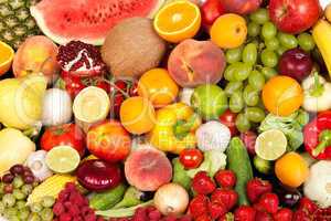 Huge group of fresh vegetables and fruits