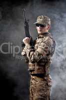 Modern soldier with rifle