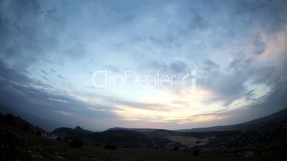 Timelapse sunset in the mountains. Balaklava, Crimea, Ukraine