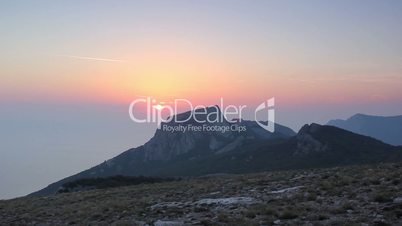 Timelapse sunset in the mountains. Crimea, Ukraine