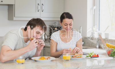 Two friends having lunch together