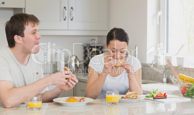 Young couple eating lunch