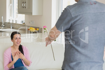 Woman getting a flower